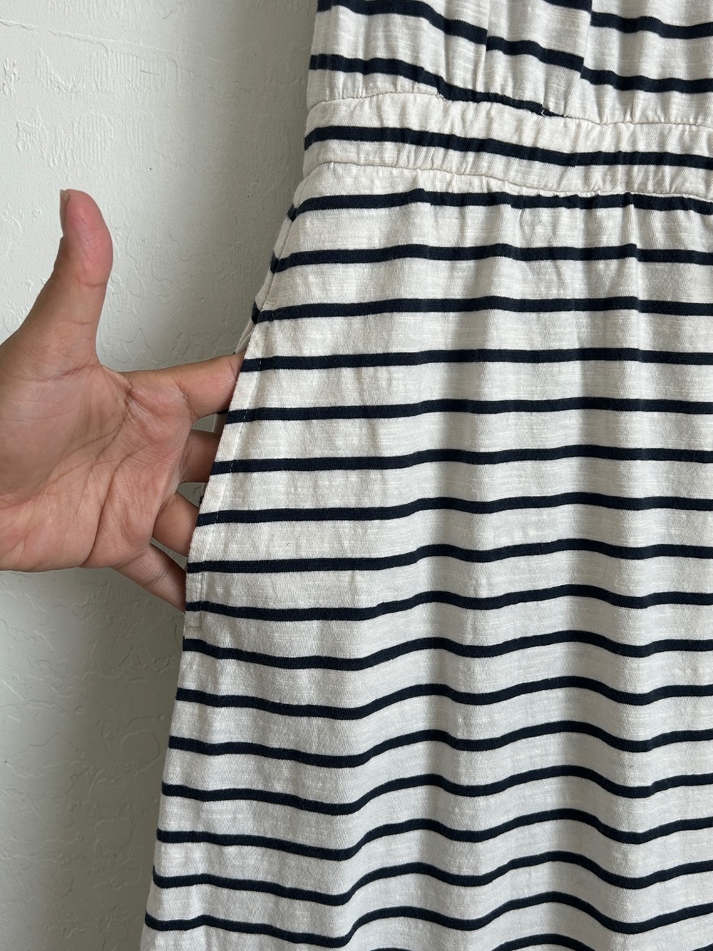Pact Maxi Dress Medium Slub Cotton Sleeveless Racerback Striped Navy White - Picture 4 of 10
